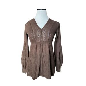 Y2K Brown Babydoll Sweater Top Size S Boho Fairy Grunge Bella Swan Empire Waist